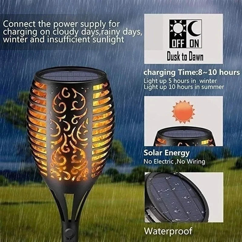 12LED Solar Flame Torch Light – Waterproof Flickering Outdoor Garden Lamp (1-12PCS)